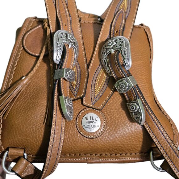 Will Leather Goods Lubbock Backpack Tan Leather Western Silver Buckle Embroidery main image 16